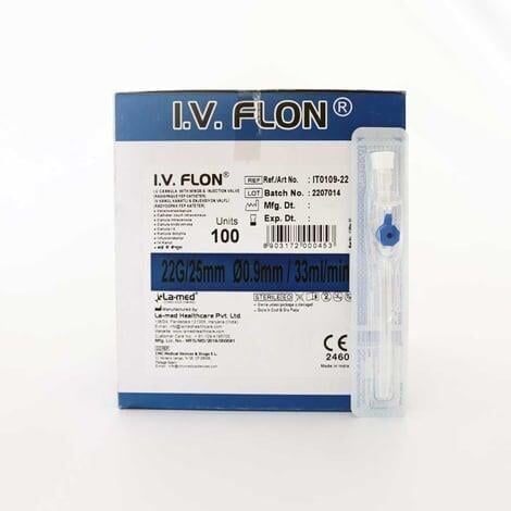 I.V FLON Branül (intraket) 100 'lü Paket 22 G Mavi