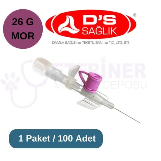 Damla Sağlık Branül (ıntraket) 100 lü Paket 26G Mor