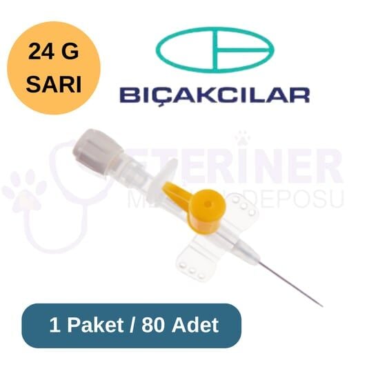 Bıçakçılar Branül (ıntraket) 80 li Paket 24G Sarı