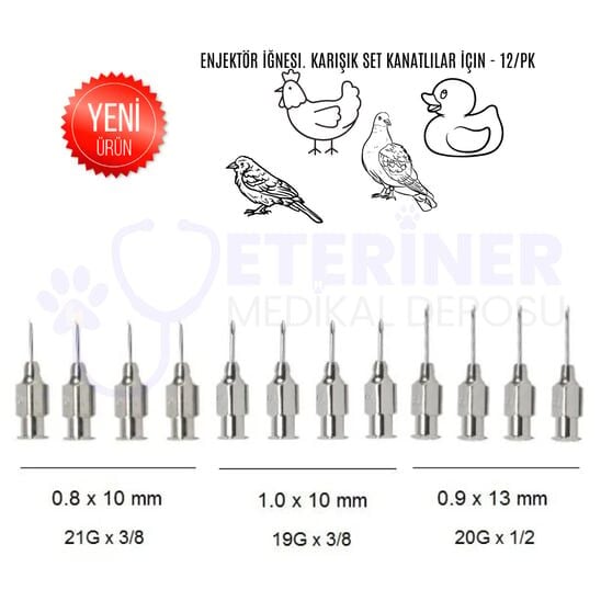 ''Enjektör İğnesi. Karışık Set Kanatlılar İçin - 12/pk ''