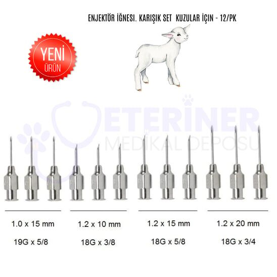 ''Enjektör İğnesi. Karışık Set Kuzular İçin - 12/pk ''
