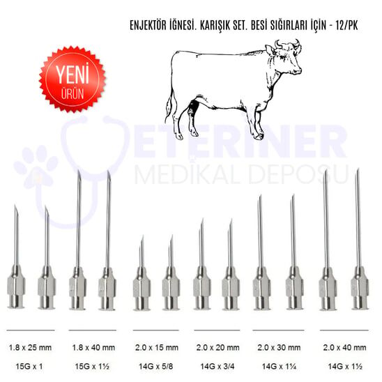Enjektör İğnesi. Karışık Set. Besi Sığırları İçin - 12/pk