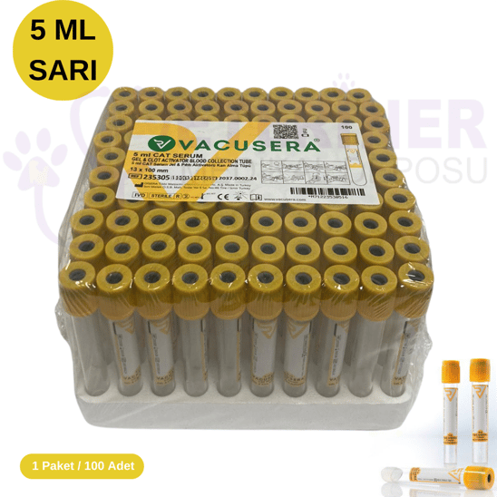 Vakumlu Jelli Tüp 5 ML (Sarı Kapak) 100'lü Paket