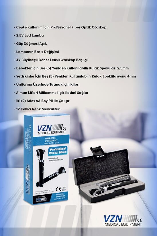 VZN Otoskop Fiber Optik Profesyonel Klinik Model Set VZN-OT-08