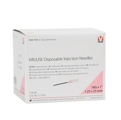 KRUUSE Enjektör İğnesi 1.25x25 mm. Pembe (18G x 1) - 100/pk