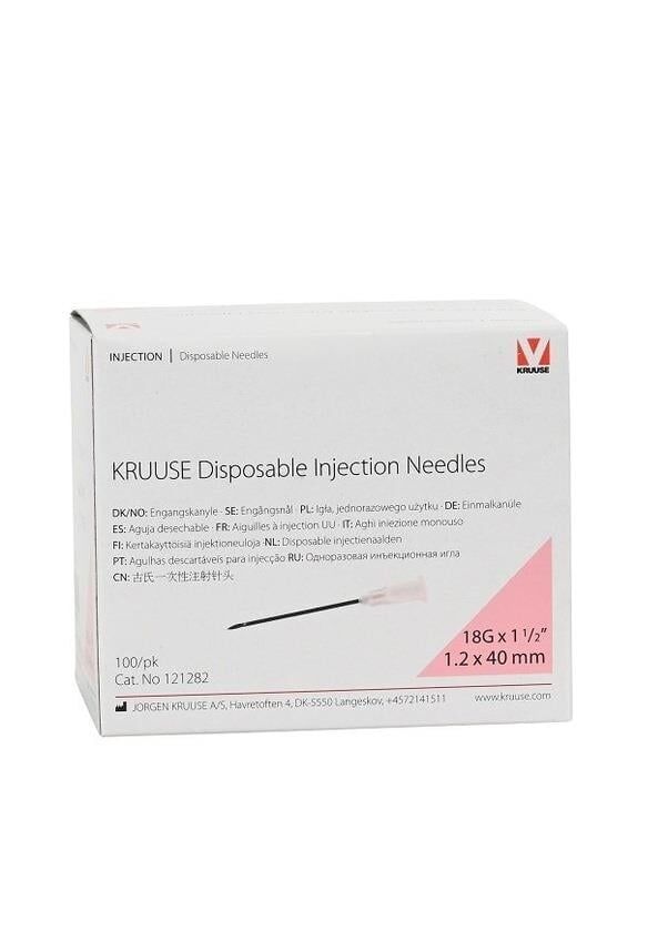 KRUUSE Enjektör İğnesi 1.2 x 40 mm. Pembe (18G x 1½) - 100/pk
