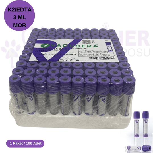 Vakumlu K2 Edtalı Tüp 3 ML (Mor Kapak) 100'lü Paket