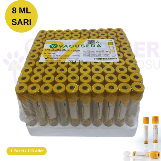 Vakumlu Jelli Tüp 8 ML (Sarı Kapak) 100'lü Paket