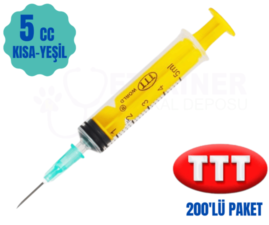 TTT 5 CC 3 Parça (Contalı) Kısa yeşil Uçlu Enjektör 200 lü Paket