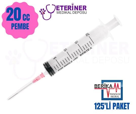 Berika 20 CC 3 Parça (Contalı) Pembe Uçlu Enjektör 125'li Paket