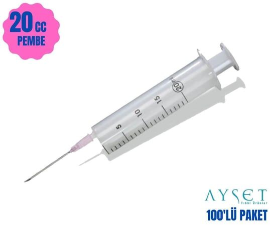 Ayset 20 CC 2 Parça Pembe Uçlu Enjektör 100'lü Paket
