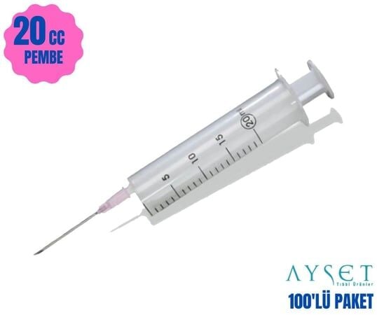Ayset 20 CC 2 Parça Pembe Uçlu Enjektör 100'lü Paket