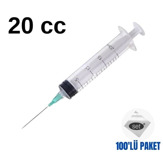 Set Enjektör 20 cc 2 Parça Yeşil Uçlu 100 lü paket