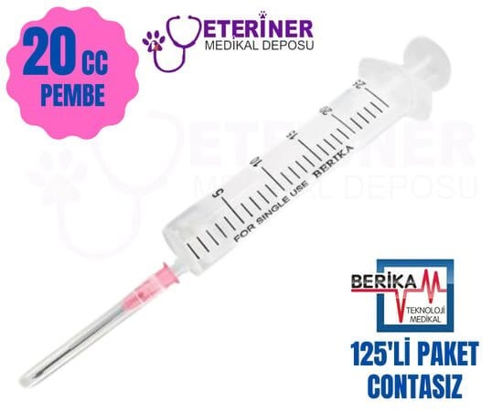 Berika 20 CC 2 Parça (Contasız) Pembe Uçlu Enjektör 125'li Paket
