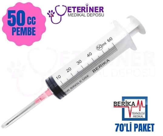 Berika 50 CC 3 Parça (Contalı) Pembe Uçlu Enjektör 70'li Paket