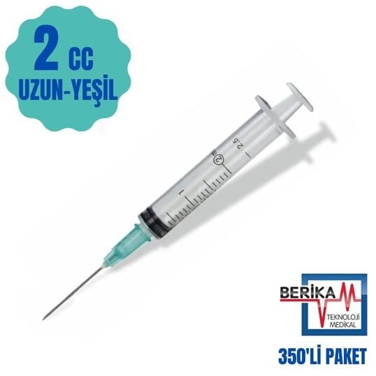 Berika 2 CC 3 Parça (CONTALI) Uzun ve Yeşil Uçlu Enjektör 350'li Paket