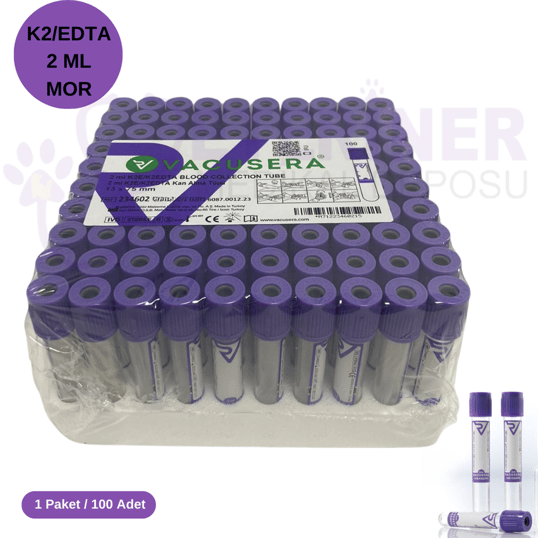 Vakumlu K2 Edtalı tüp 2 Ml 100 lü paket - mor kapak