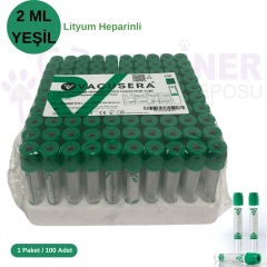 Lityum Heparinli Tüp 2 ML (Pediatrik) (Yeşil Kapak) 100lü Paket